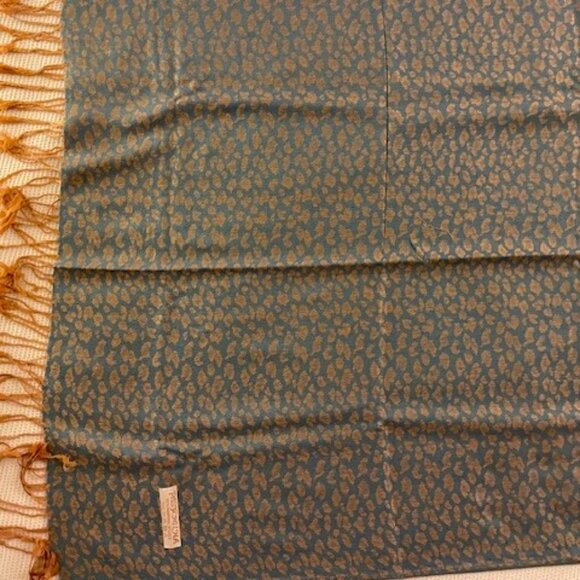 Luxury 70% Pashmina 30% Silk Full Shawl Wrap - Teal & Gold Leopard Print - Picture 3 of 5